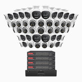 H800X - 4K 64 Channel PoE Security System with 24 Bullet & 24 Turret Cameras, 1/1.8'' BSI Sensor, f/1.6 Aperture (0.003 Lux), Siren & Strobe Alarm,Two-Way Audio, Human & Vehicle Detection, Perimeter Protection, Works with Alexa